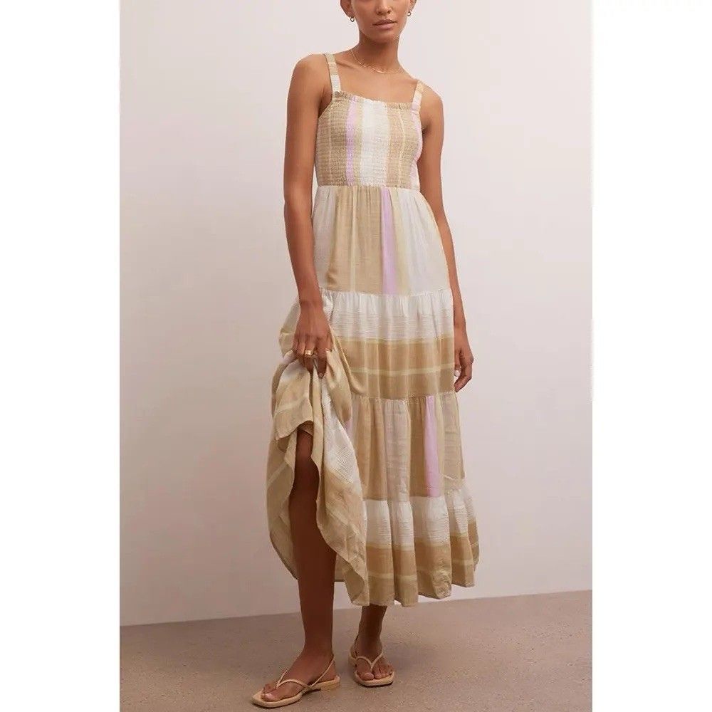 Z Supply Kyara Yarn-Dyed Striped Smocked Tiered Maxi Dress Size XL Flowy A-Line